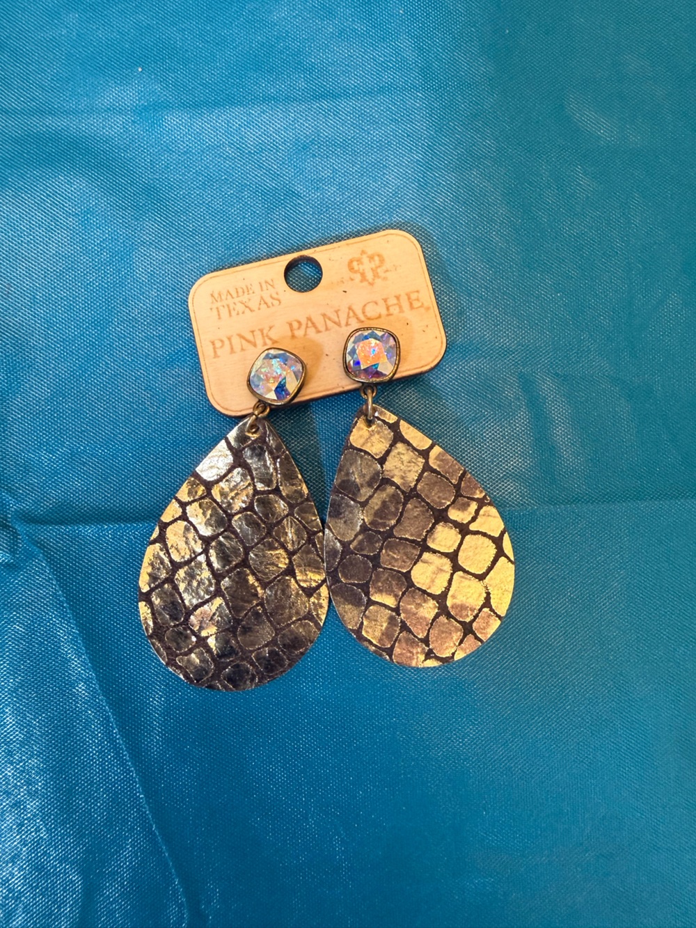 Pink Panache Gold & Black Teardrop Statement Earrings